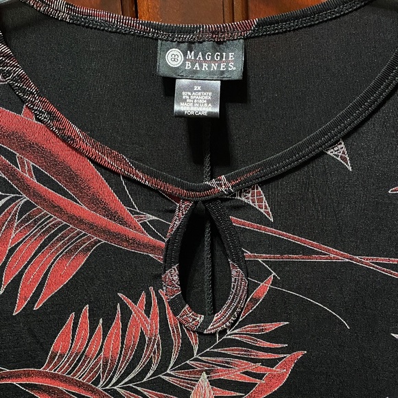 Maggie Barnes vintage plus size 2X Black and Red white floral Tunic Top - Picture 5 of 16